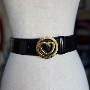 Vintage Moschino Black Belt with Gold Heart Buckle